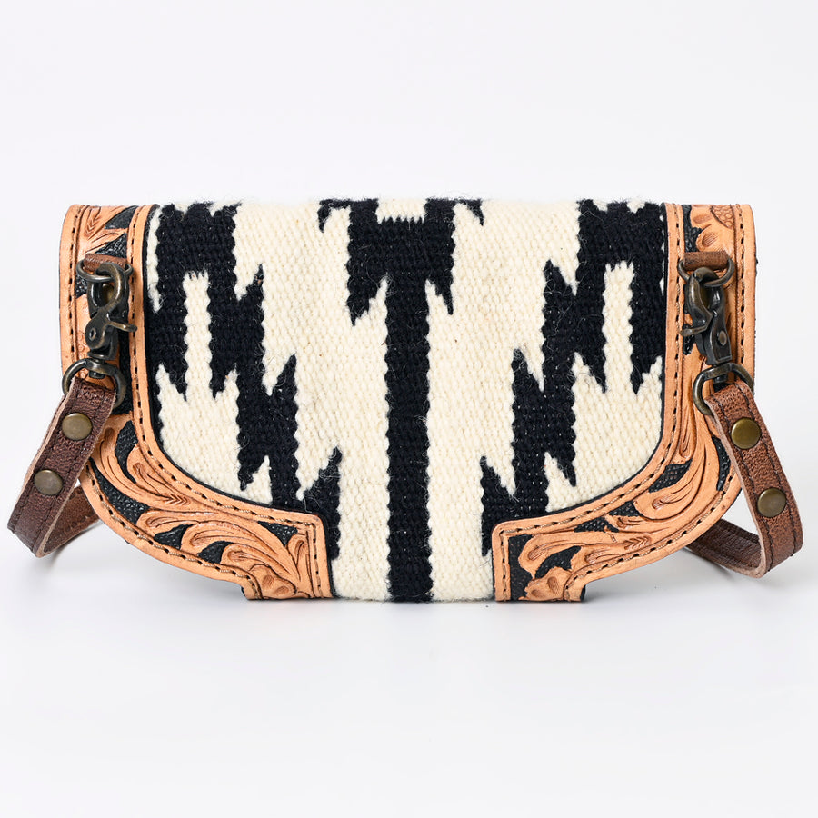 American Darling Wallet Hand Bag, Woven Saddle Blanket Detail, Genuine Leather Western Clutch with Crossbody Strap and Multi-Pocket Interior