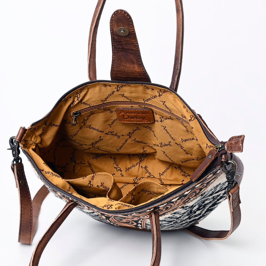 American Darling Western Tote Bag – Hand-Woven Saddle Blanket Design with Genuine Leather, Tooled Floral Accents, and Detachable Strap
