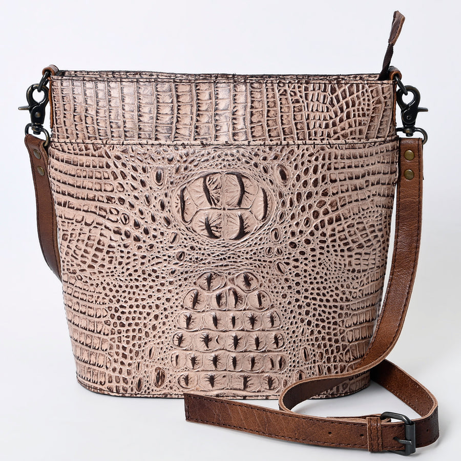 American Darling Western Leather Large Cross body Bag, Crocodile Embossed Full Grain Genuine Leather, Eco-Friendly Purse