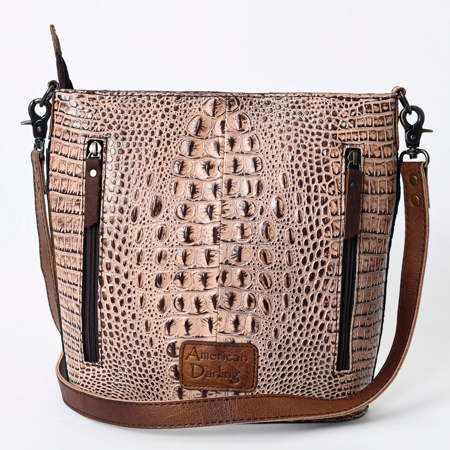 American Darling Western Leather Large Cross body Bag, Crocodile Embossed Full Grain Genuine Leather, Eco-Friendly Purse