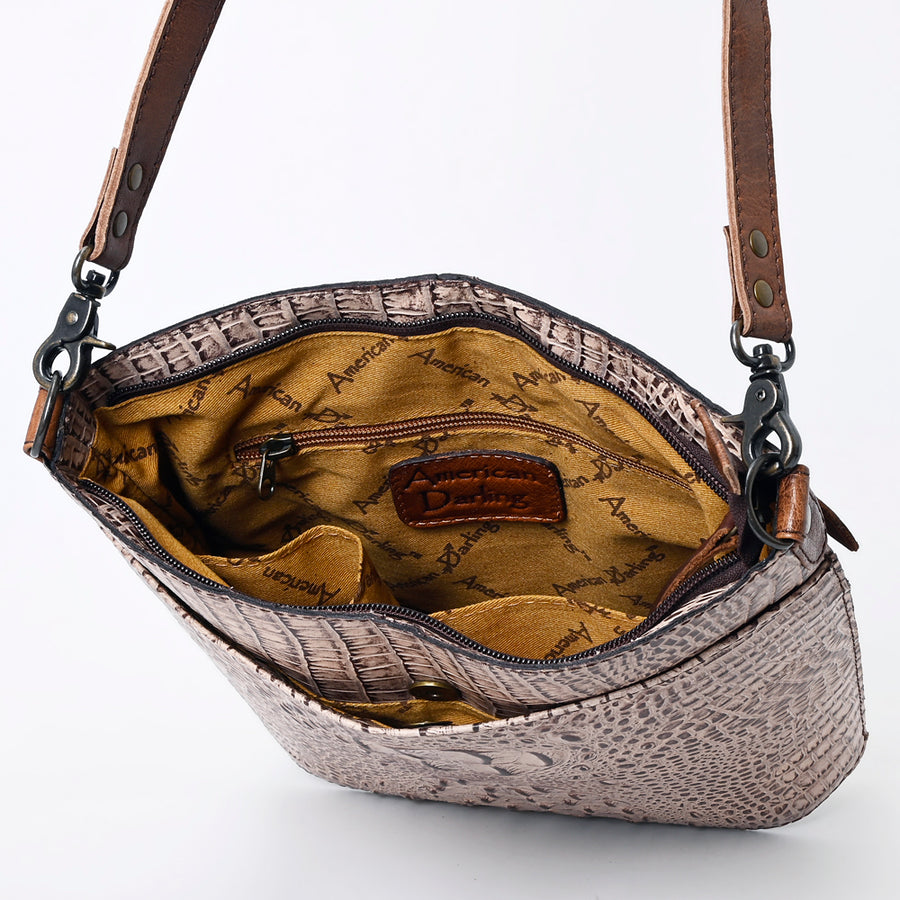 American Darling Western Leather Large Cross body Bag, Crocodile Embossed Full Grain Genuine Leather, Eco-Friendly Purse