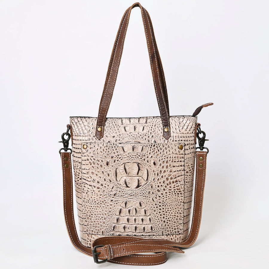 American Darling Western Leather Tote Bag, Crocodile Embossed Full Grain Genuine Leather, Eco-Friendly Handcrafted Purses