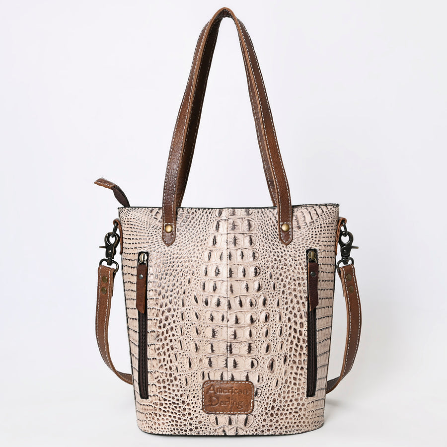 American Darling Western Leather Tote Bag, Crocodile Embossed Full Grain Genuine Leather, Eco-Friendly Handcrafted Purses