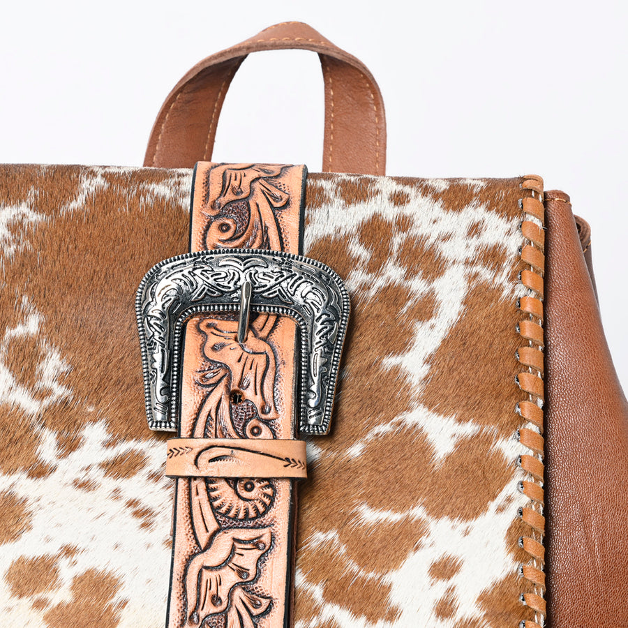 American Darling Western Backpack Purse Handcrafted from Hair-On Cowhide & Genuine Leather | Tooled Strap & Buckle Detail