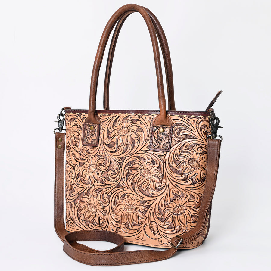 American Darling Hand Tooled Leather Tote | Western Floral Carved Purse - Uhorse