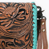 American Darling Western Leather Organizer Crossbody | Hand Tooled Floral Wallet with Buckstitch Lacing & Wristlet