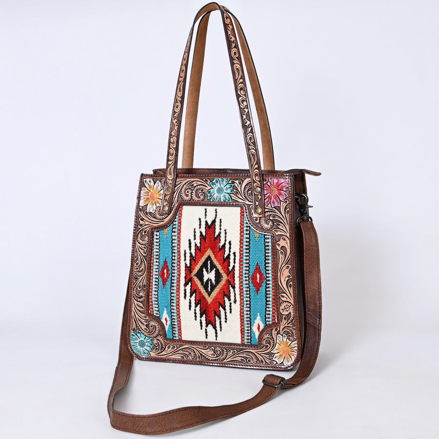 American Darling Saddle Blanket and Tooled Leather Tote | Western Purse - Uhorse