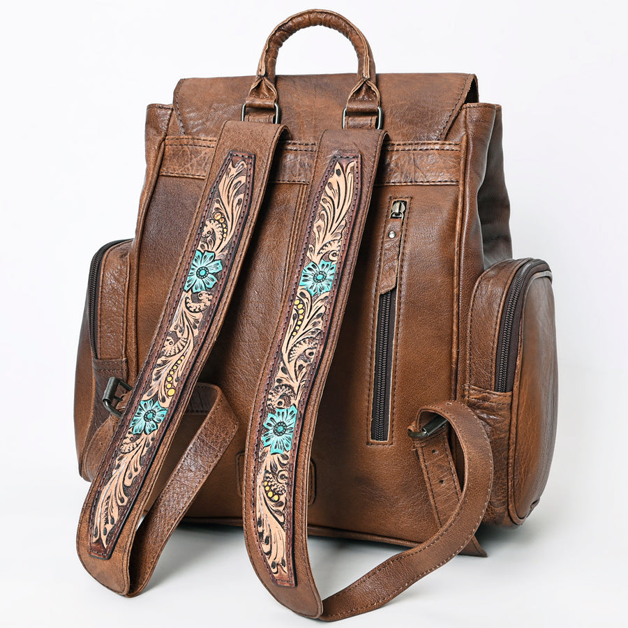 American Darling Western Backpack Handcrafted from Tooled Leather & Saddle Blanket | Panel Purse with Multiple Pockets