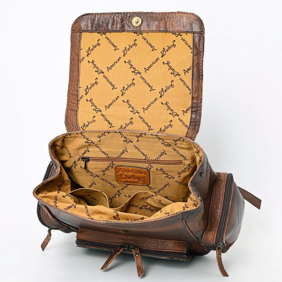 American Darling Western Backpack Handcrafted from Tooled Leather & Saddle Blanket | Panel Purse with Multiple Pockets
