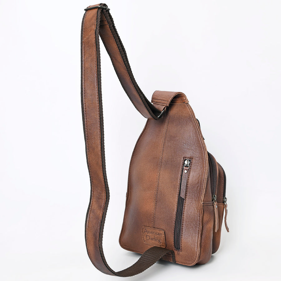 American Darling Western Sling Backpack Handcrafted from Tooled Leather | Crocodile Embossed & Floral Carved Crossbody Bag
