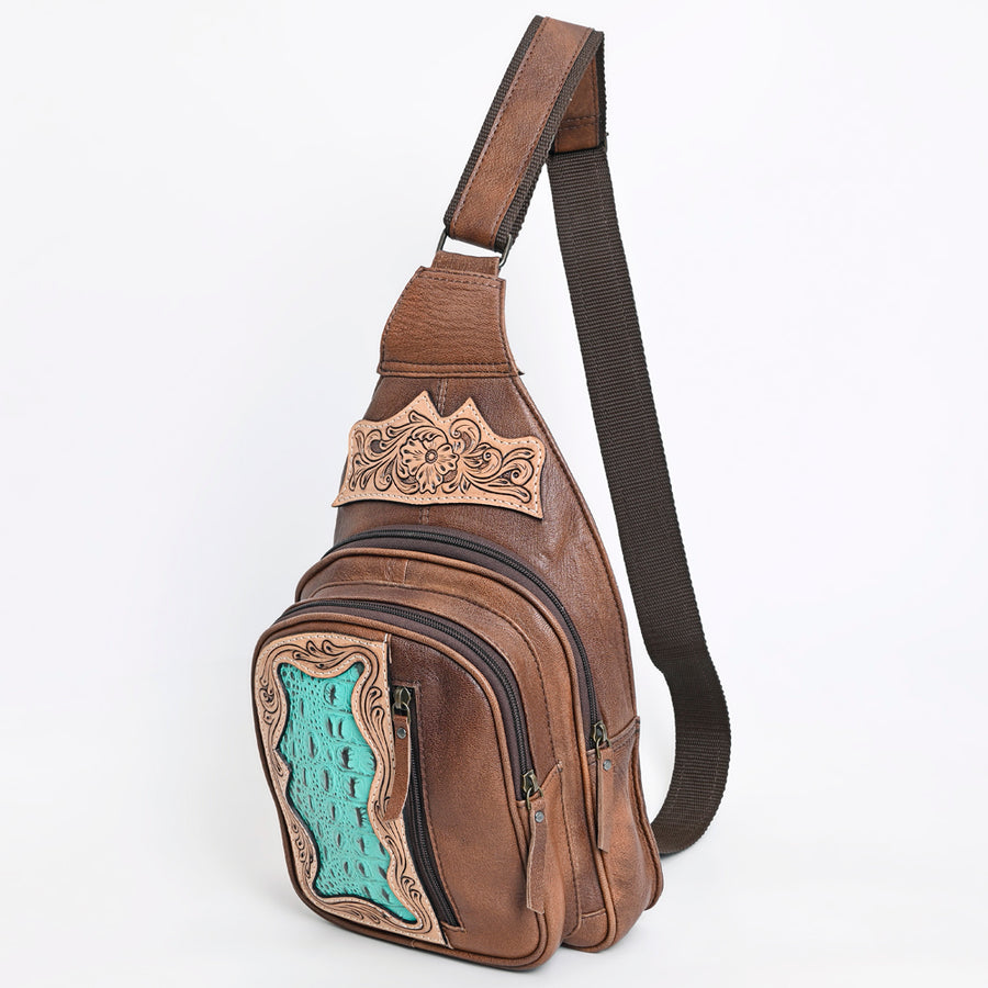American Darling Tooled Leather Sling Bag | Crocodile Embossed Crossbody - Uhorse