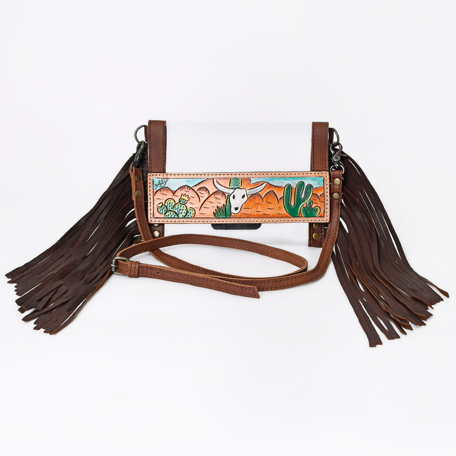 American Darling Western Clear Stadium Crossbody Bag with Hand Painted Scene | Genuine Leather Fringe Purse for Women