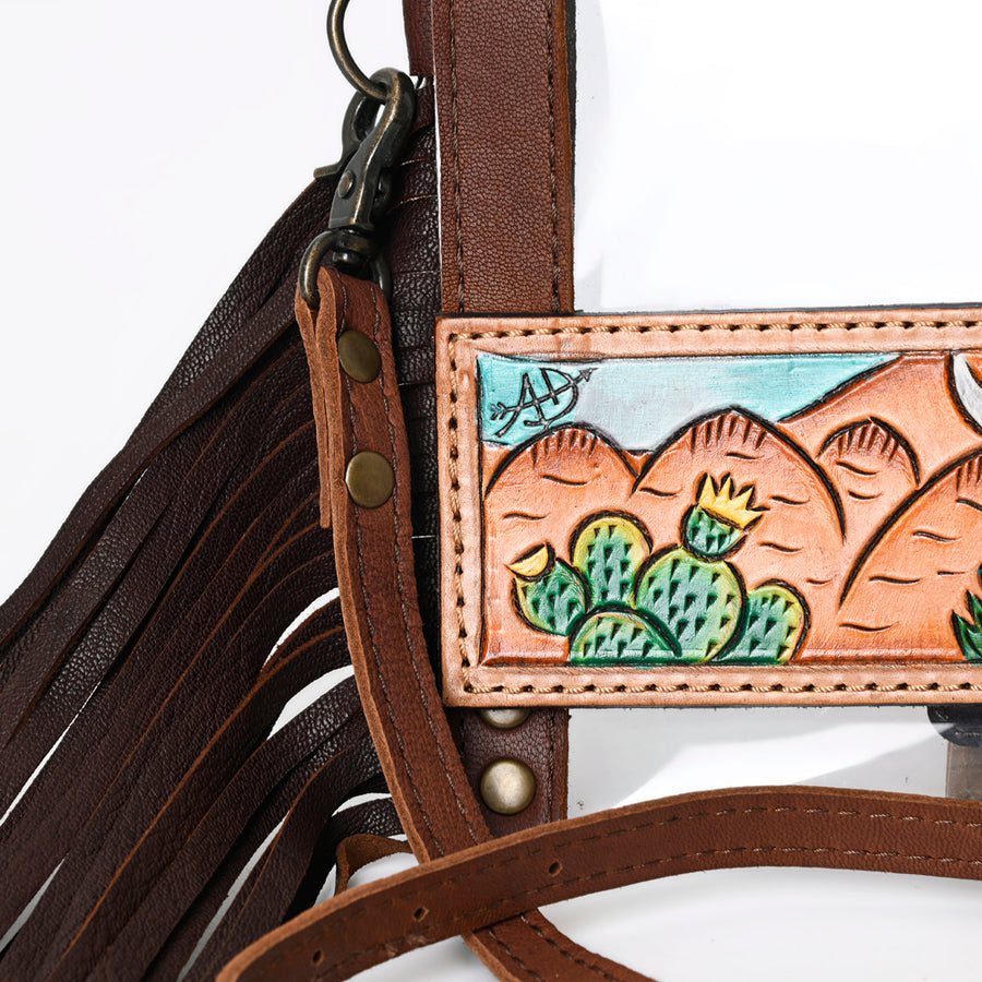 American Darling Western Clear Stadium Crossbody Bag with Hand Painted Scene | Genuine Leather Fringe Purse for Women