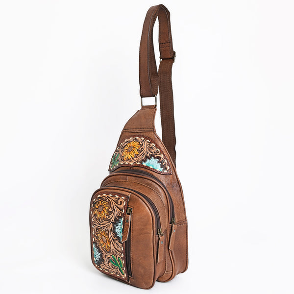 American Darling Tooled Leather Sling Bag | Floral Carved Western Backpack - Uhorse