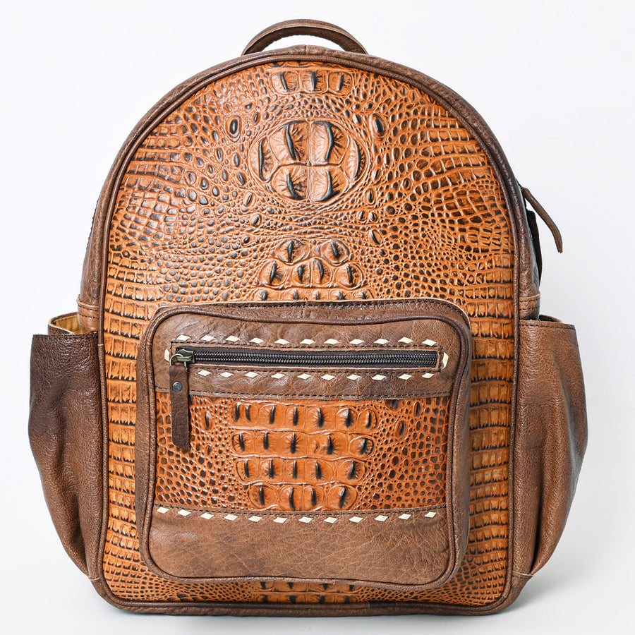 American Darling Western Backpack Purse Handcrafted from Crocodile Embossed Genuine Leather | Buckstitch Detail & Multi-Pocket Design