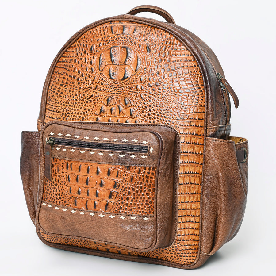 American Darling Crocodile Embossed Leather Backpack | Western Travel Bag - Uhorse
