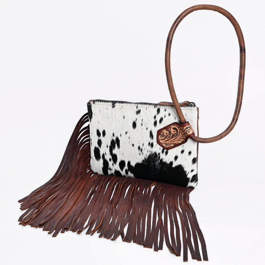 American Darling Cowhide Fringe Wristlet Bag | Western Leather Clutch - Uhorse