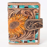 American Darling Western Wallet Handcrafted from Tooled Leather | Sunflower Carved with Mosaic Inlay & Snap Closure