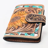 American Darling Western Wallet Handcrafted from Tooled Leather | Sunflower Carved with Mosaic Inlay & Snap Closure