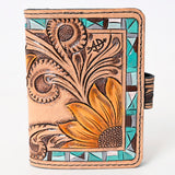 American Darling Western Wallet Handcrafted from Tooled Leather | Sunflower Carved with Mosaic Inlay & Snap Closure