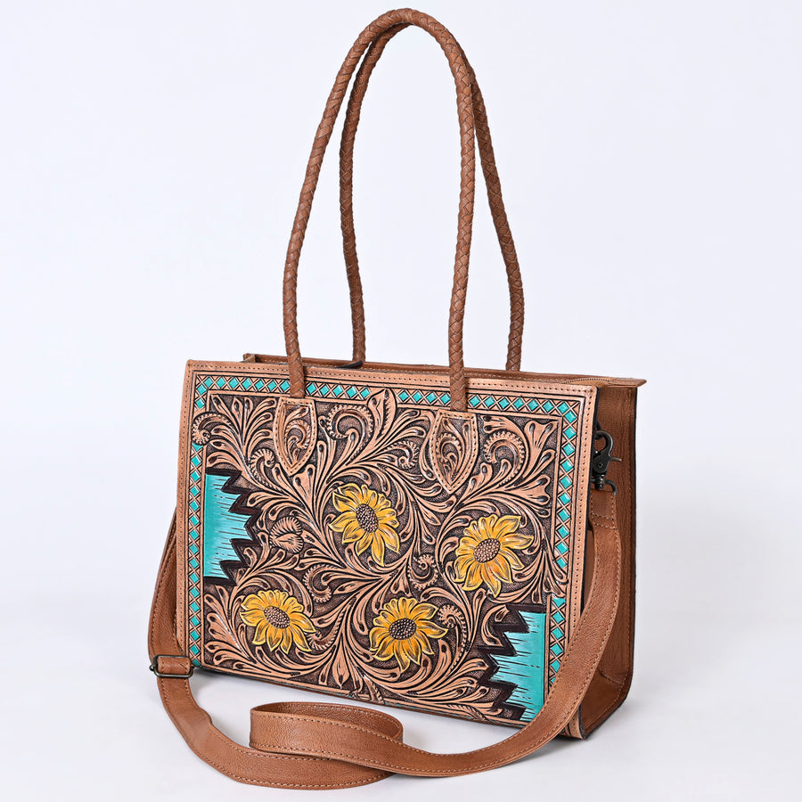Tooled leather tote bag with floral embroidery - Uhorse