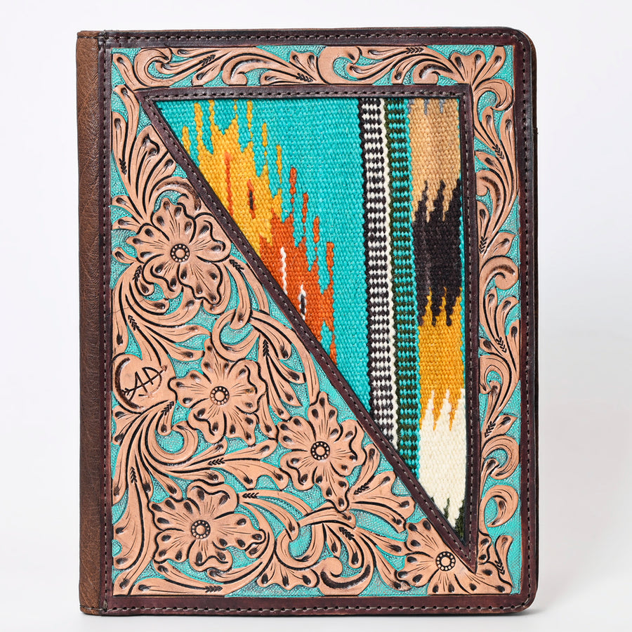 American Darling Western Tablet Sleeve Handcrafted from Tooled Leather & Saddle Blanket | Floral Carved Portfolio Case for Women