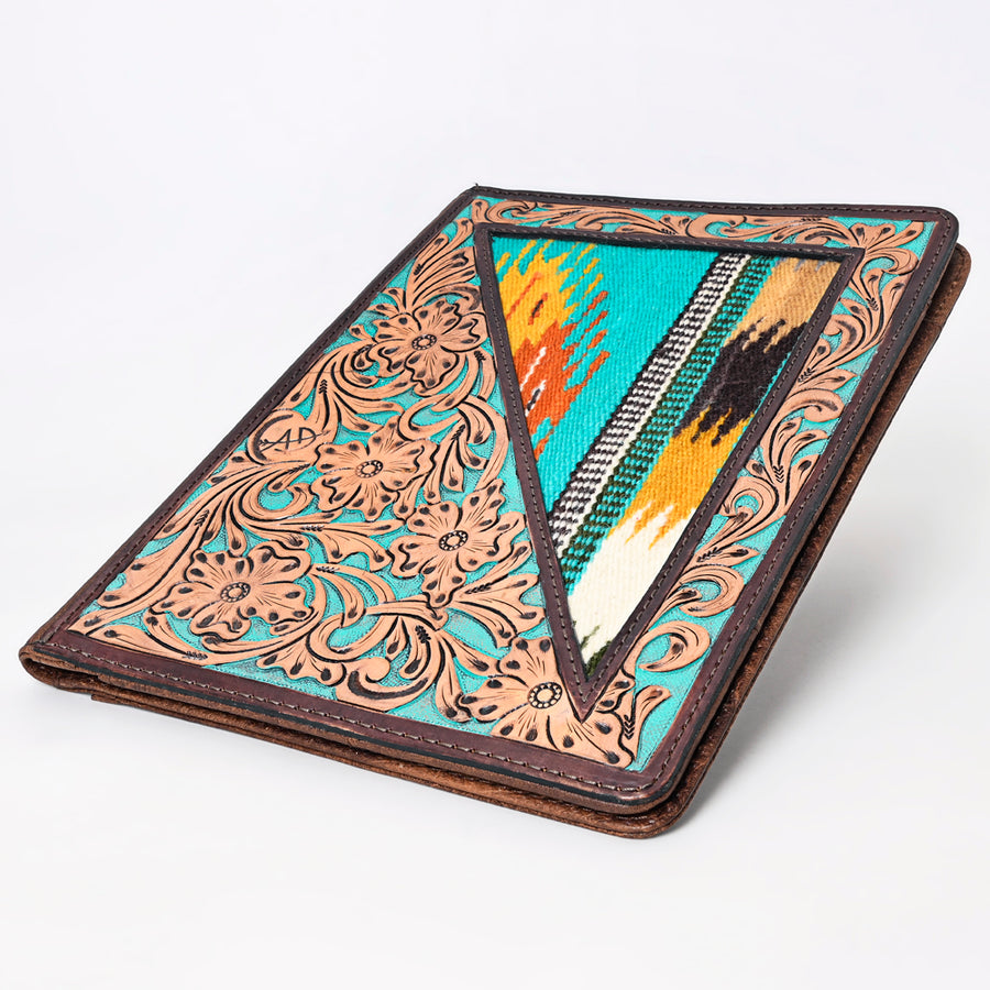 American Darling Western Tablet Sleeve Handcrafted from Tooled Leather & Saddle Blanket | Floral Carved Portfolio Case for Women