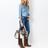 American Darling Western Tote Bag Handcrafted from Hair-On Cowhide & Genuine Leather | Concho Detail & Fringe