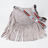 American Darling Western Crossbody Bag Handcrafted from Crocodile Embossed Leather | Fringe Detail & Geometric Beaded Look Strap
