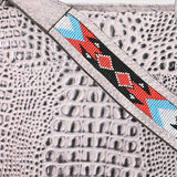 American Darling Western Crossbody Bag Handcrafted from Crocodile Embossed Leather | Fringe Detail & Geometric Beaded Look Strap
