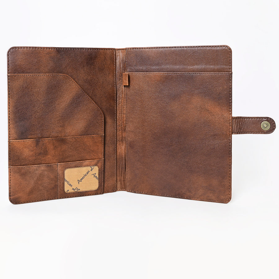 American Darling Western Tablet Sleeve Handcrafted from Hand Tooled Genuine Leather | Floral Carved Portfolio Case with Snap Closure