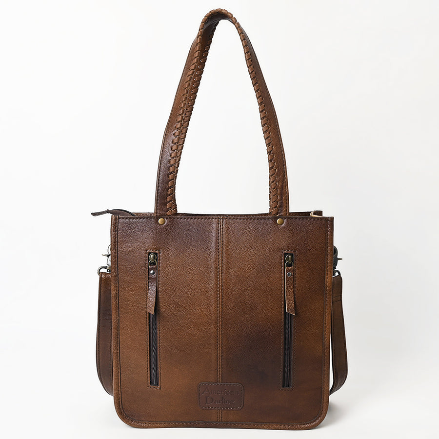 American Darling Western Tote Bag Handcrafted from Hair-On Cowhide & Tooled Leather | Long Fringe & Braided Handles
