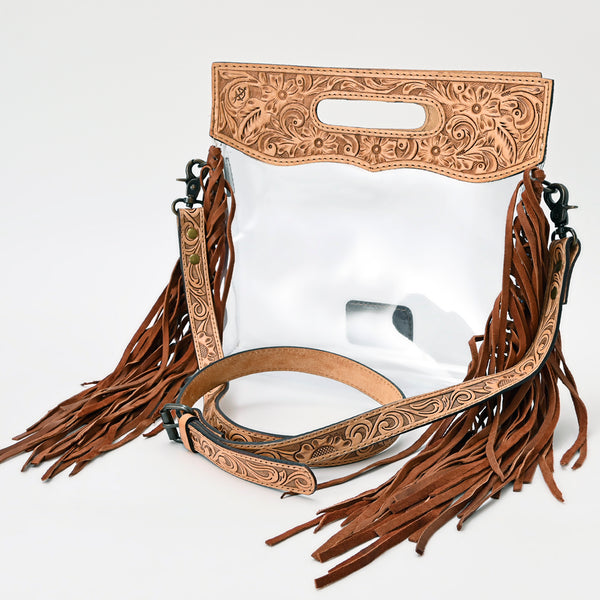 American Darling Tooled Leather Clear Bag | Fringe Crossbody Purse - Uhorse