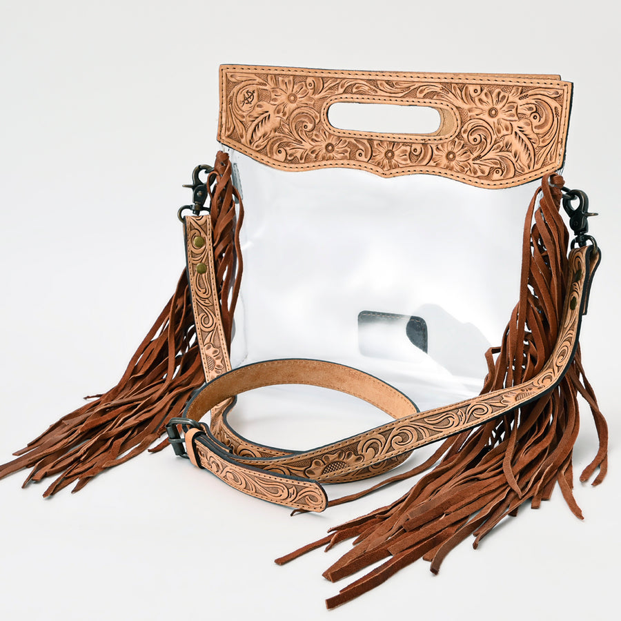 American Darling Tooled Leather Clear Bag | Fringe Crossbody Purse - Uhorse