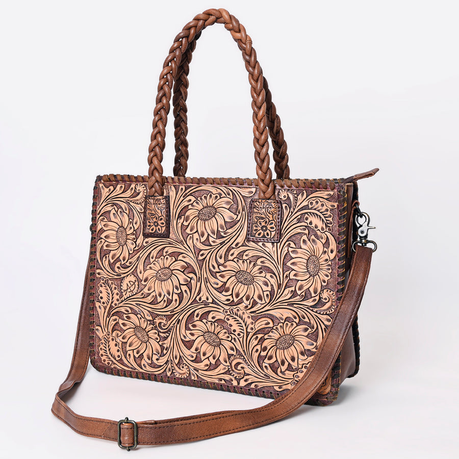 American Darling Hand Tooled Floral Leather Tote | Western Briefcase Bag - Uhorse