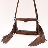 American Darling Hand Tooled Leather Fringe Clear Crossbody | Western Stadium Bag - Uhorse