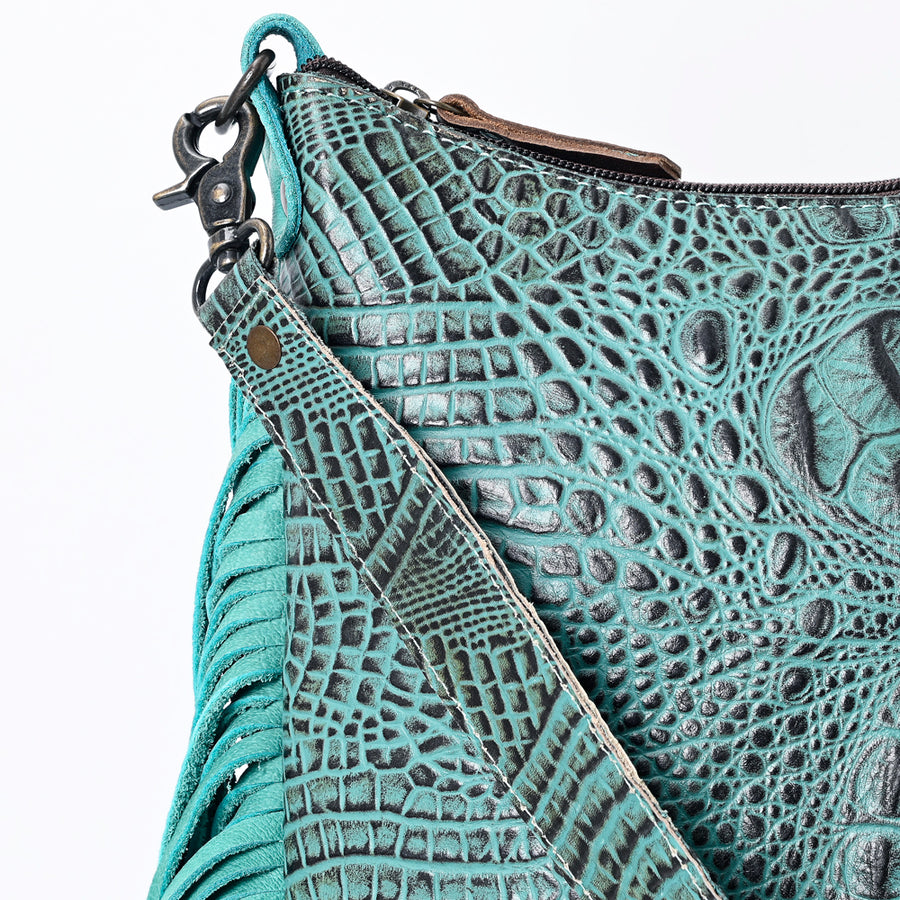 American Darling Western Hobo Bag Handcrafted from Crocodile Embossed Genuine Leather | Long Fringe & Multi-Pocket Design