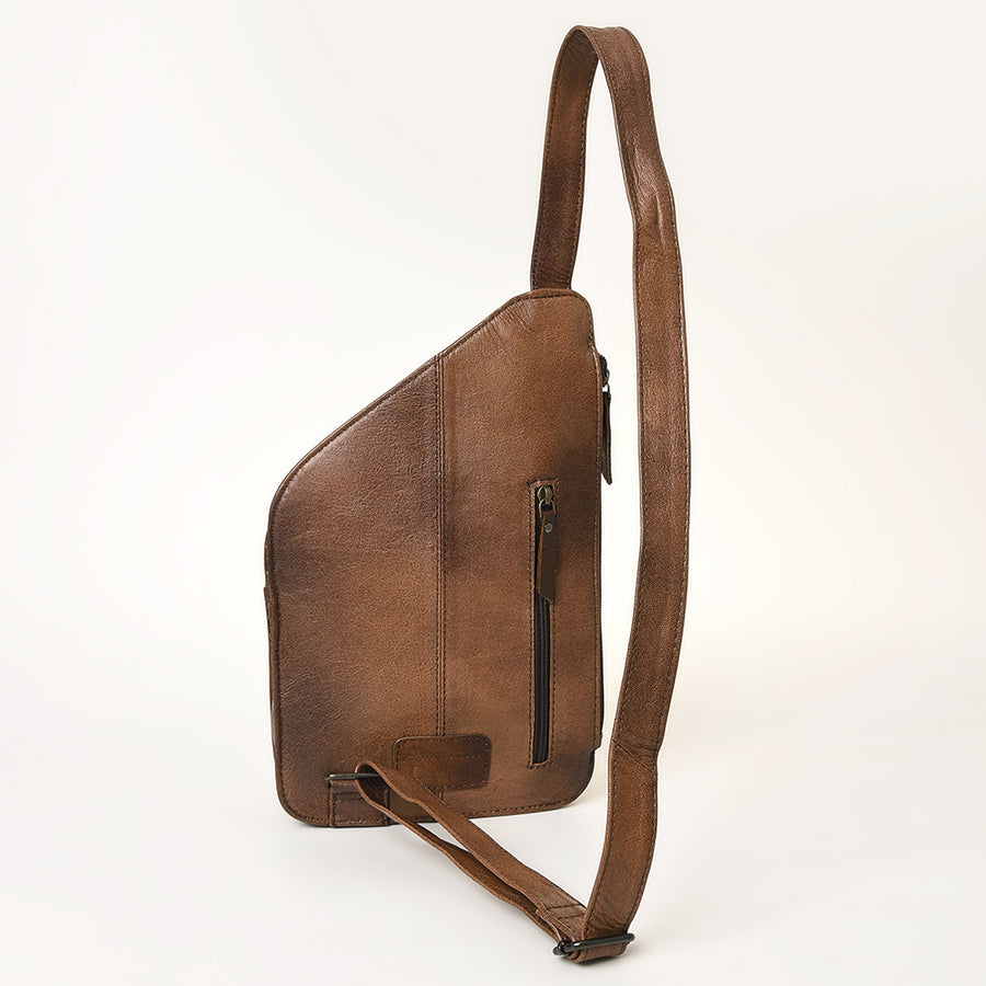 American Darling Western Sling Backpack Handcrafted from Hand-Tooled Genuine Leather | Floral Carved with Multiple Zipper Pockets for Travel