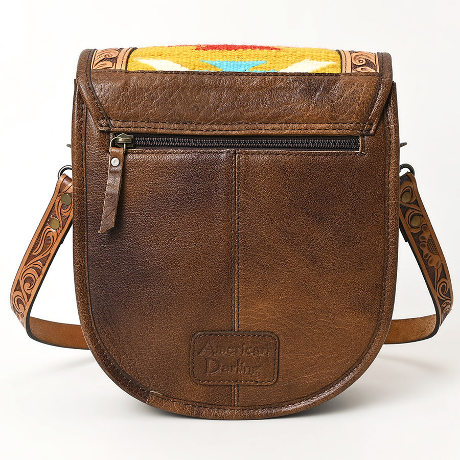 American Darling Western Crossbody Bag Handcrafted from Saddle Blanket & Hand-Tooled Leather | Hand Painted Floral & Flap Closure