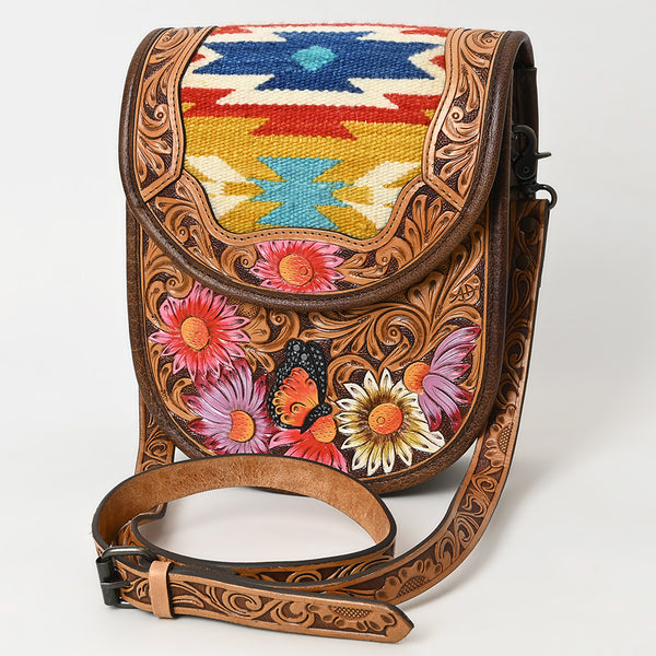 American Darling Hand Tooled Saddle Blanket Crossbody | Hand Painted Floral Bag - Uhorse