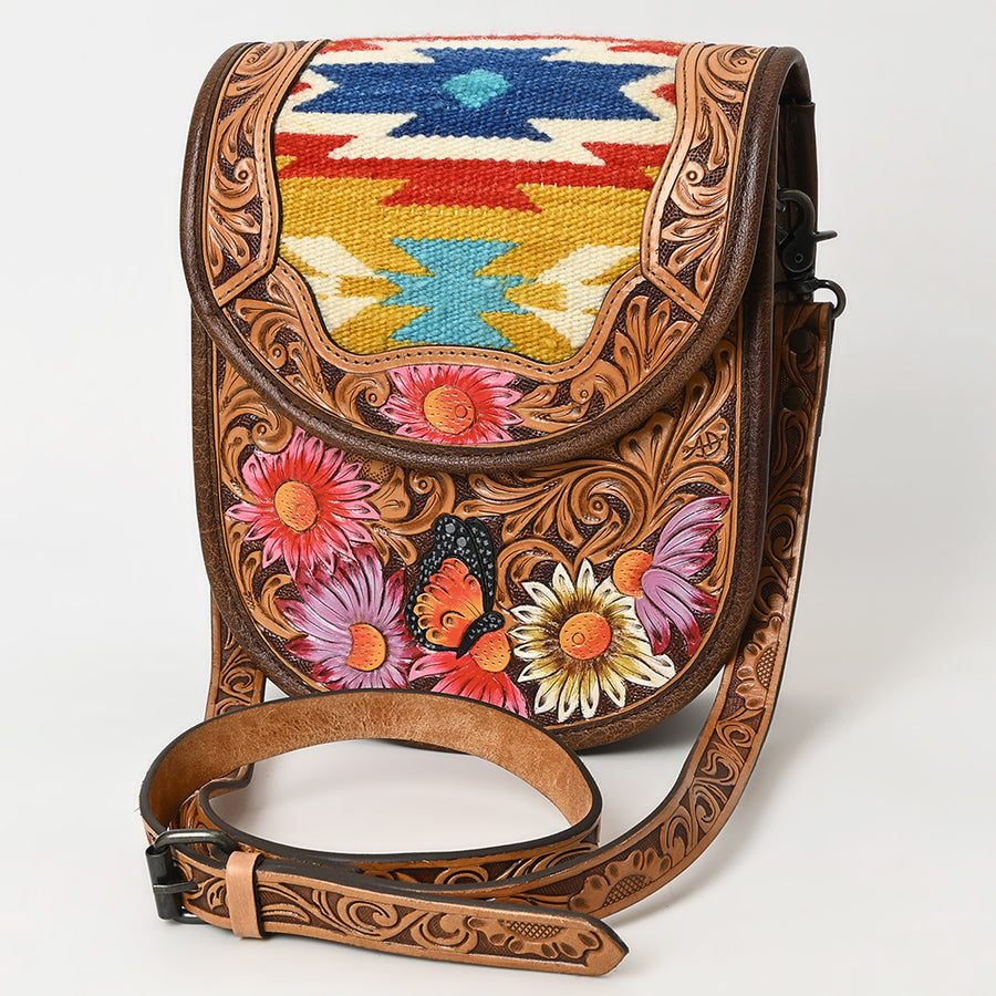 American Darling Hand Tooled Saddle Blanket Crossbody | Hand Painted Floral Bag - Uhorse