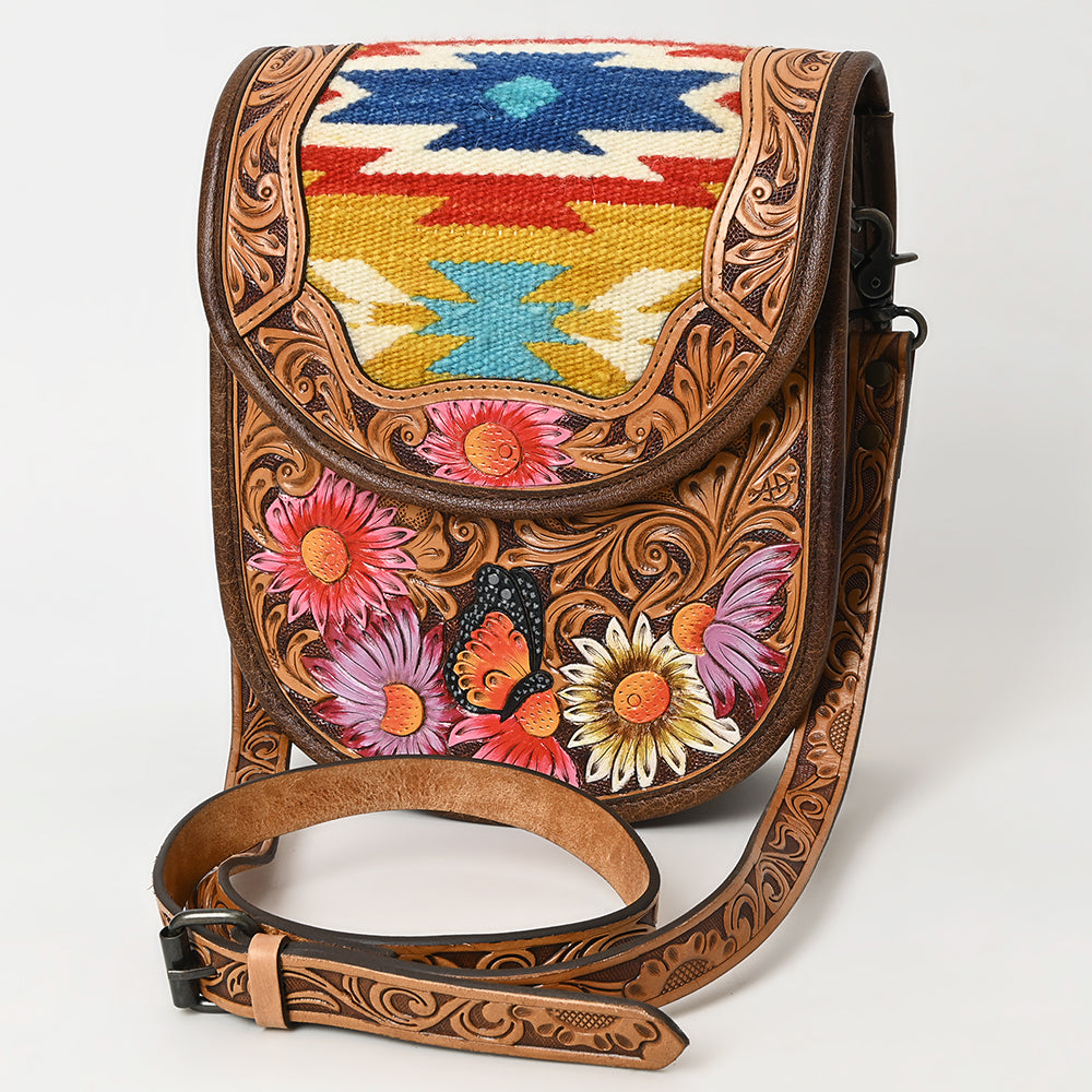 American Darling Leather Crossbody Bag with Hand-Tooled Design