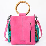 American Darling Western Crossbody Bag Handcrafted from Hair-On Cowhide | Two-Tone Fringe, Bamboo Handle & Concho Accent