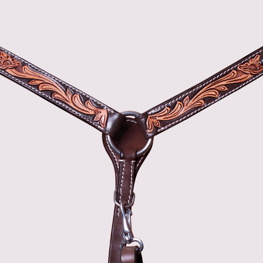 HILASON Horse Beaded Breast Collar One Ear Headstall Noseband Genuine Leather Brown