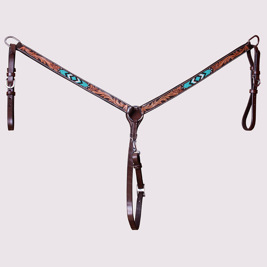 HILASON Horse Floral Hand Carved Beaded Breast Collar Genuine Leather Brown - Uhorse