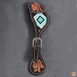 HILASON Horse Floral Hand Carved Beaded Spur Straps Genuine Leather Brown