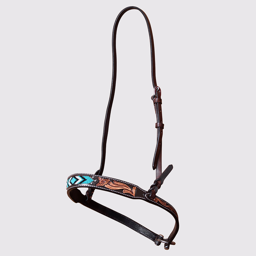 HILASON Horse Floral Hand Carved Beaded Noseband Genuine Leather Brown - Uhorse