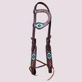 HILASON Horse Beaded Breast Collar One Ear Headstall Noseband Genuine Leather Brown