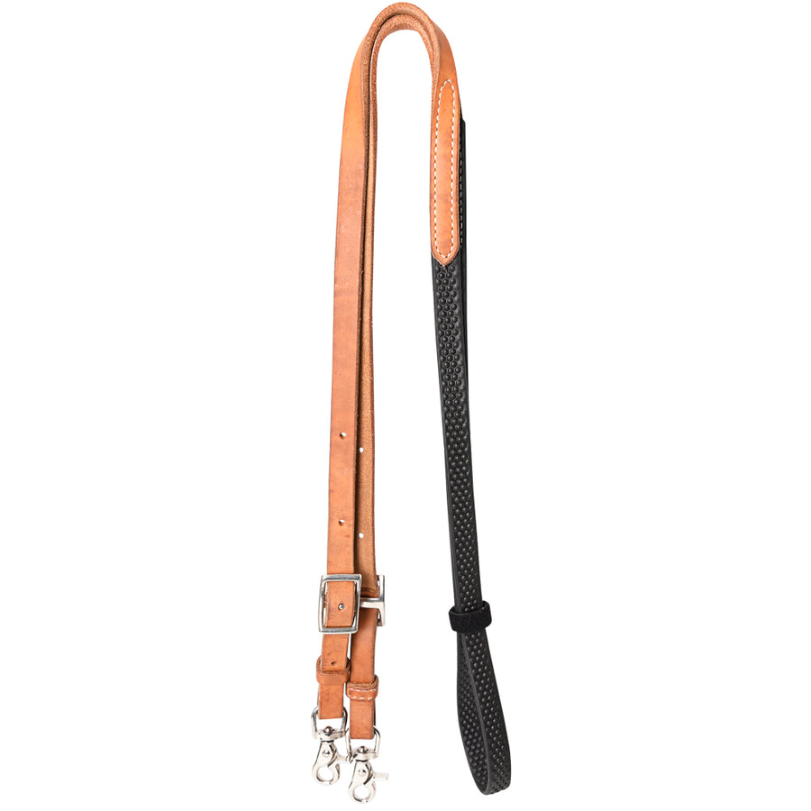8 Ft Hilason Horse Western Leather Rubber Grip Barrel Split Reins Tan / Black - Uhorse