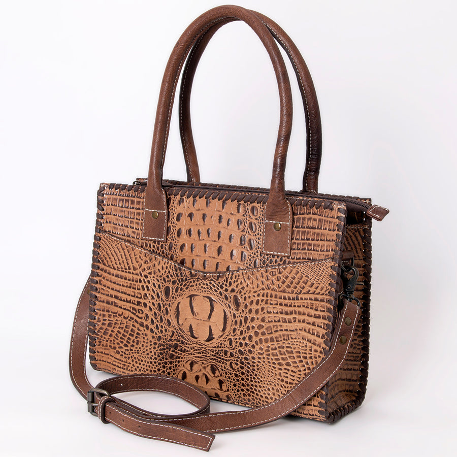 American Darling Tote Bag, Crocodile Embossed Genuine Leather, Braided Western Handbag for Women, Vegetable Tanned Leather